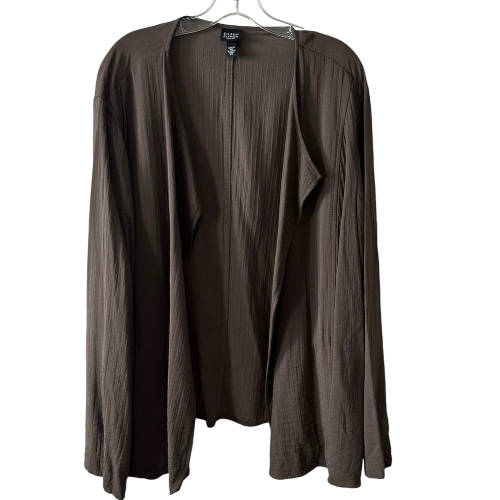Eileen‎ Fisher Woman Brown Patterned Collarless Open Jacket in Size 2X
